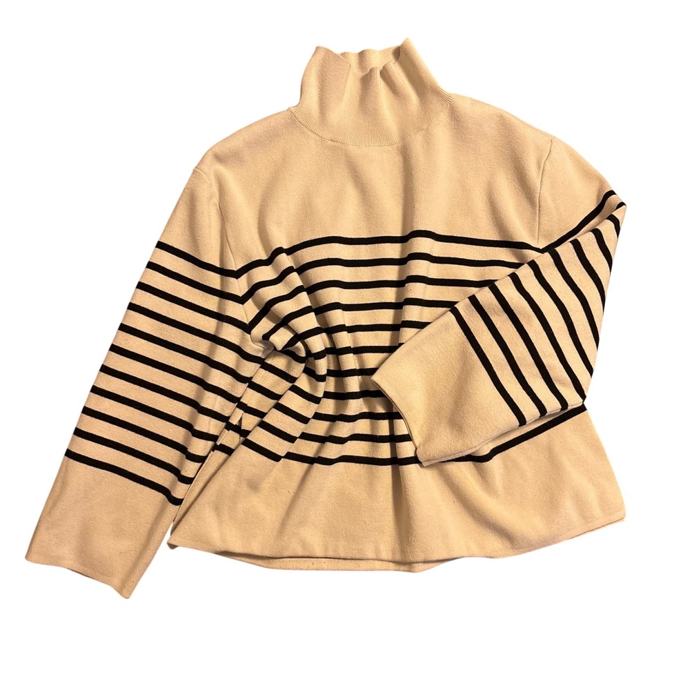 H&M Striped Mock Neck Long Sleeve Sweater Beige Black Size M